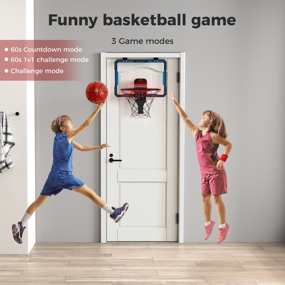 image 1 of Dekko Mini Basketball Hoop Over Door Indoor Sport Backboard Auto Scoring