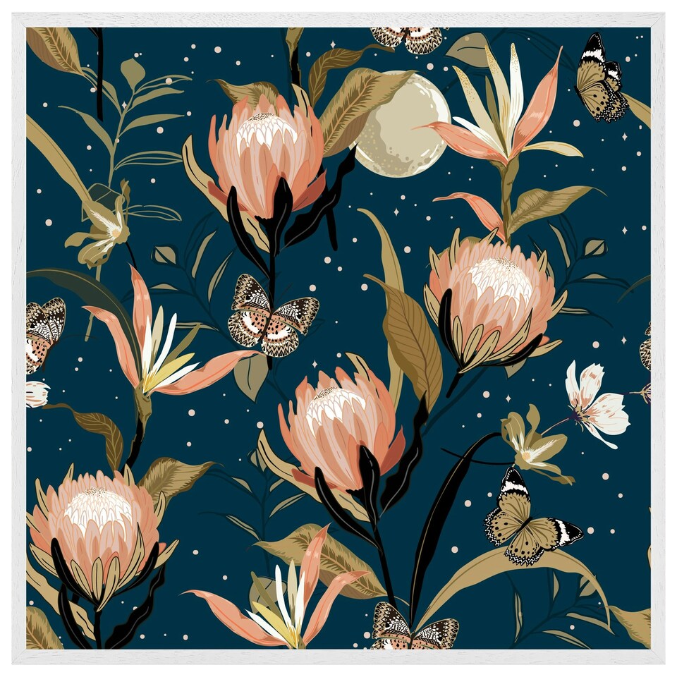 image 1 of The moon, butterflies & flowers (Picutre Frame) White | XS