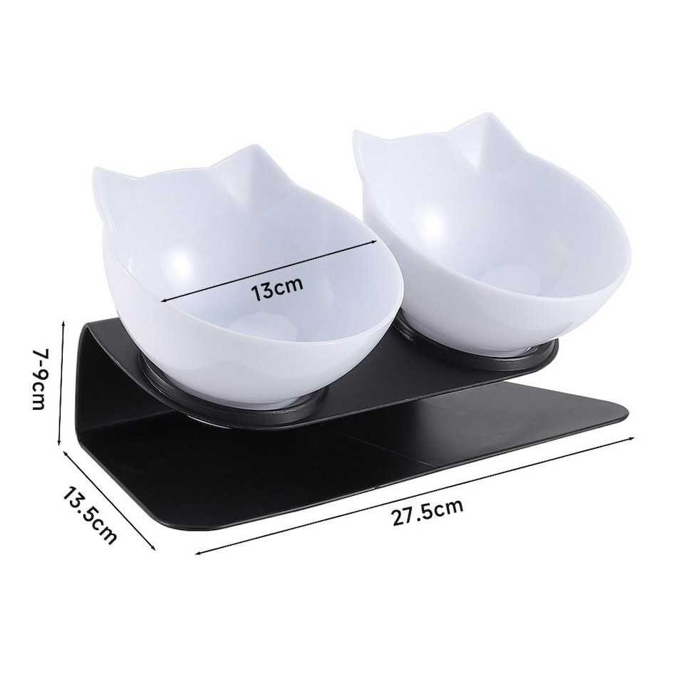 image 1 of Living and Home 15° Tilted Elevated Feeder with Double Cat Bowls, White | Multi