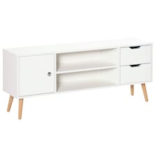 HOMCOM TV Stand for TVs up to 50 , TV Console Cabinet with Open Storage Shelf and Drawers for Living Room, Entertainment Room and Bedroom, White