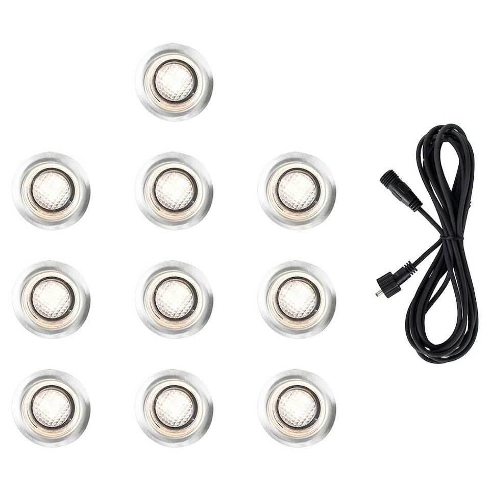 image 1 of ValueLights Decking Lights 10 Pack Silver Outdoor Decking Light Extension Warm White 40mm