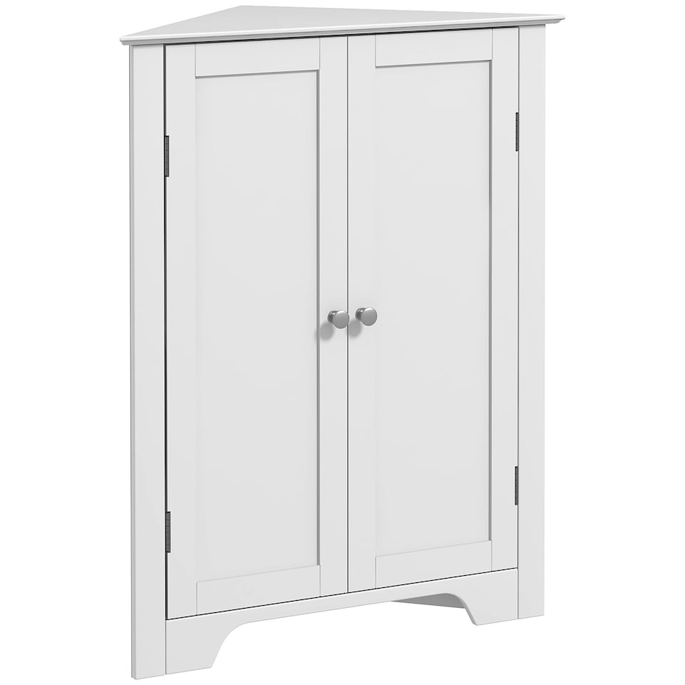 image 1 of kleankin Corner Bathroom Cabinet, Recessed Doors and Adjustable Shelf, White