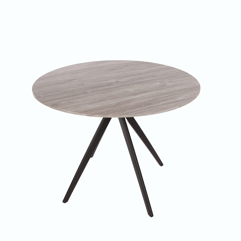 image 1 of Aspen Compact Round Dining Table - Durable Wood-Effect or Sintered Stone Top with Black Metal Pedestal Legs | Grey | Grey | Small | 1