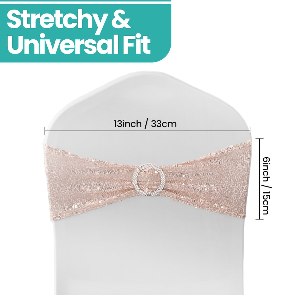 image 1 of Sequin Chair Sashes Stretch Spandex Chair Bands with Silver Buckle - 10pcs