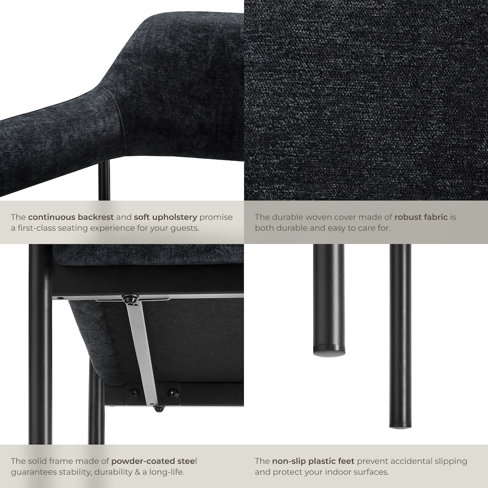 image 1 of Armchair Doe - durable fabric, black powder-coated legs, 120 kg load, 58 x 62 x 85 cm | Black | Woven fabric black/black | 2