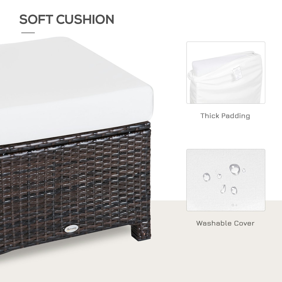 image 1 of Outsunny Rattan Footstool Wicker Ottoman w/ Padded Seat for Backyard Garden