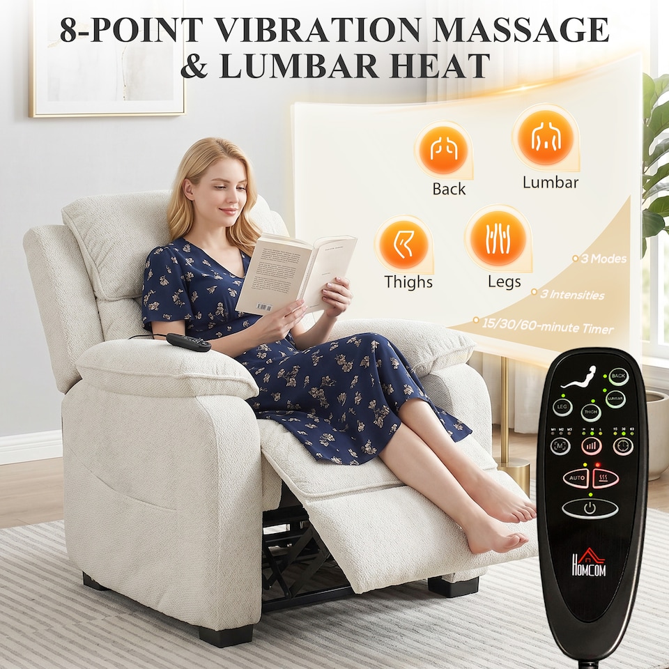 image 1 of HOMCOM Power Recliner Chair with Massage and Heat, Spring Seat
