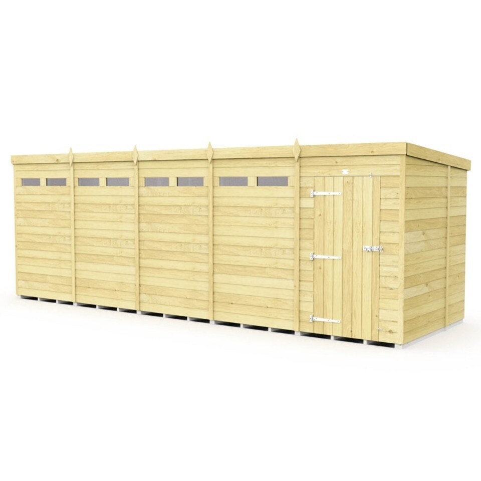 image 1 of 20 x 6 Feet Pent Security Shed - Single Door - Wood - L178 x W589 x H201 cm Brown