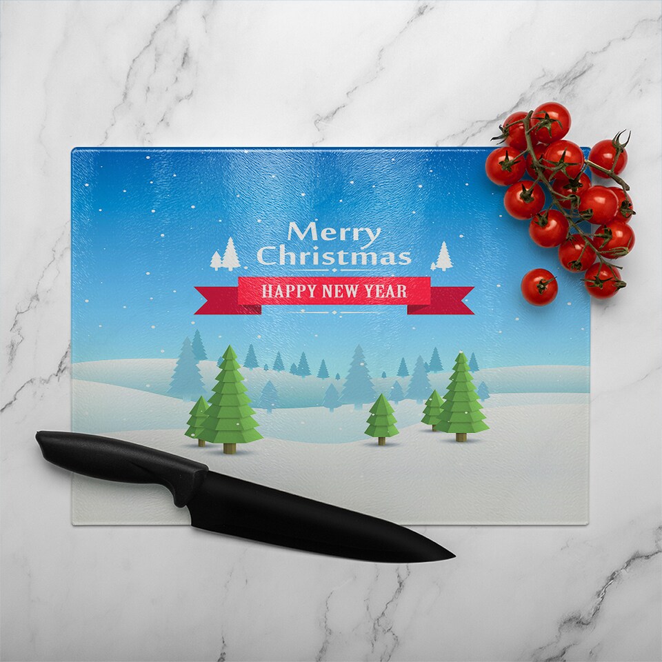 image 1 of Merry Christmas Cover Art Dining Glass Chopping Board | Multi