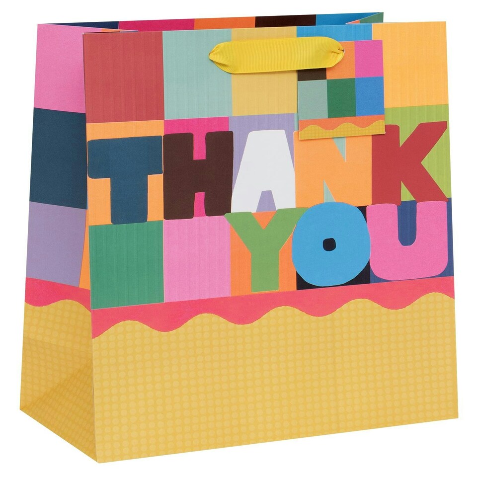 Glick Gift Bag, Thank You Gift Bag, Large Checks "Thank You Teacher", 26w x 31.5h x 13.5d cms, Multi-Coloured