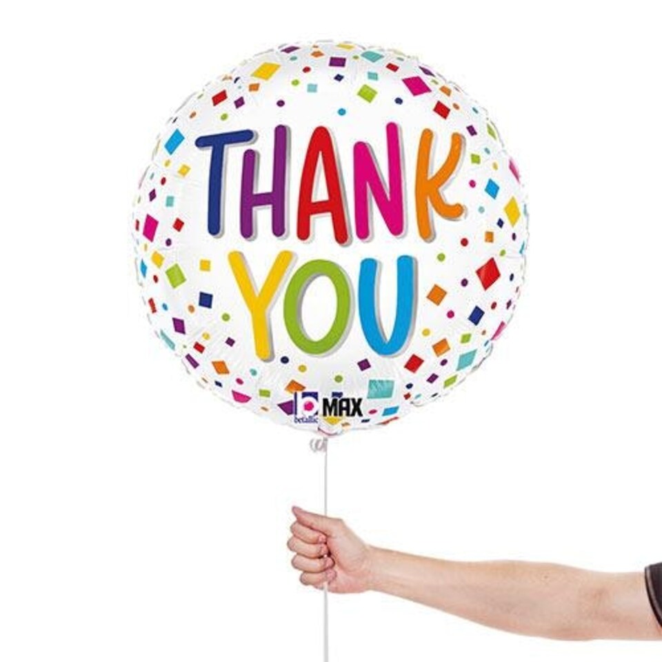 image 1 of Thank You Colourful Confetti Round Foil Helium Balloon 46cm / 18 in White