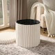 image 2 of OHS Soft Fleece Ribbed Round Foldable Footstool Seat Storage Organiser Ottoman Cream