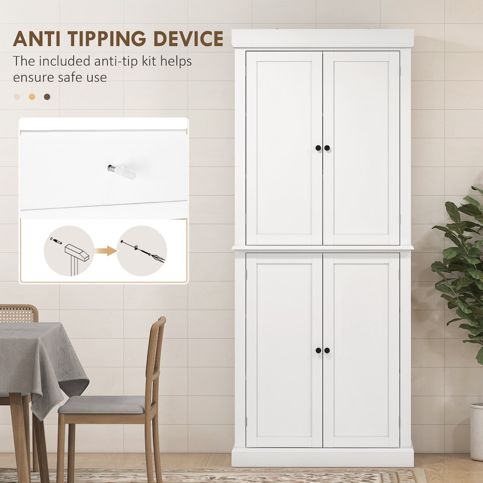 image 1 of HOMCOM 184cm Freestanding Kitchen Cupboard with 4 Doors, Modern Storage Cabinet Organizer with 6-Tier Shelving and 4 Adjustable Shelves, White