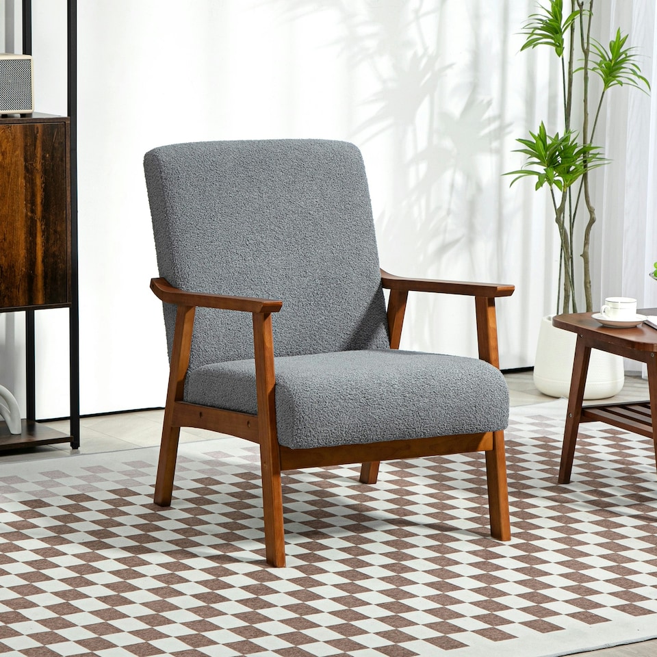 image 1 of HOMCOM Boucle Accent Chair Armchair W/ Wide Seat for Living Room Bedroom, Grey