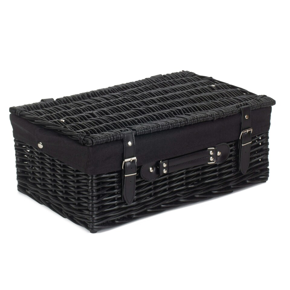 image 1 of 46cm Empty Willow Wicker Picnic Basket with Lining Black | Black | One Size