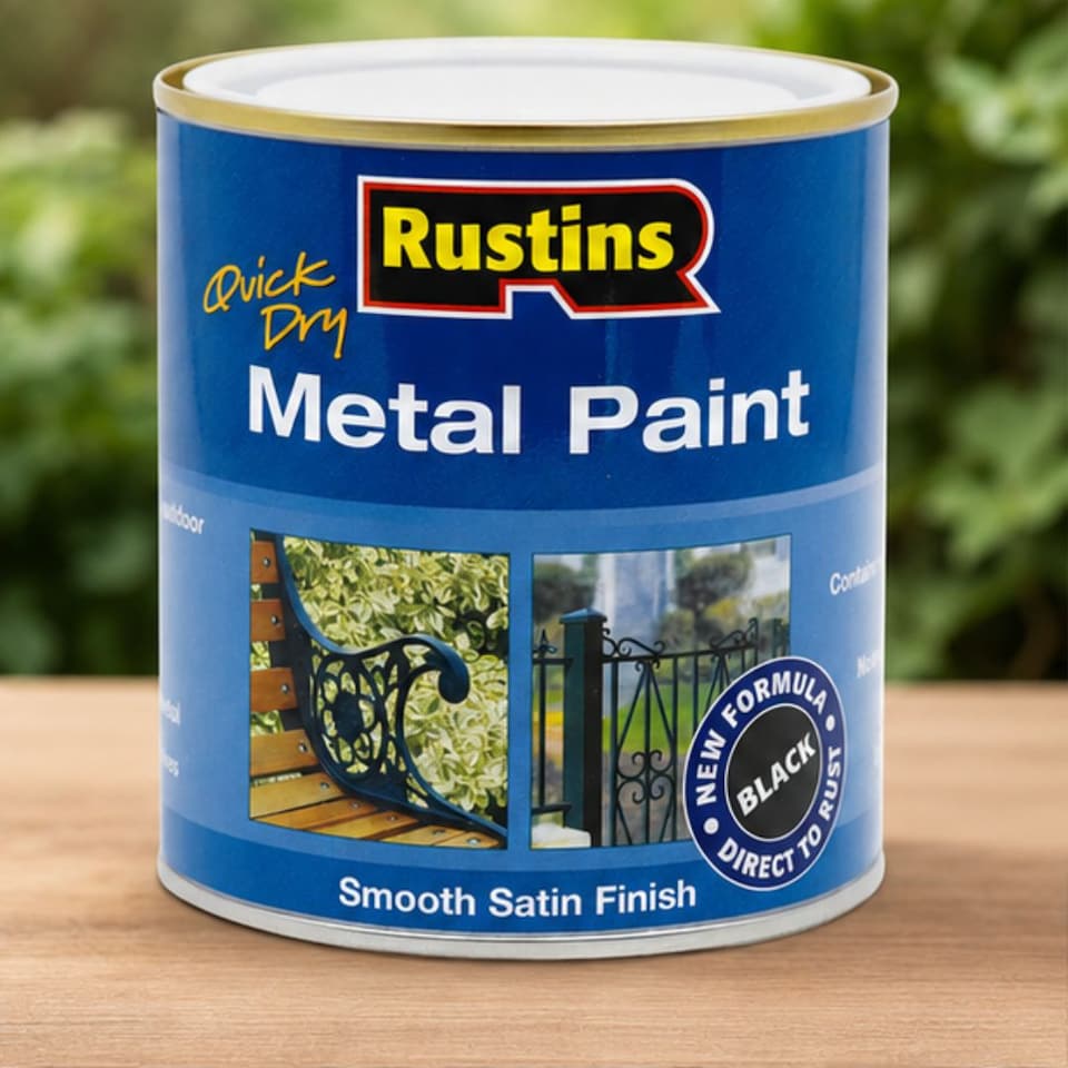 image 1 of Rustins - Quick Dry Metal Paint Smooth Satin Black 250ml