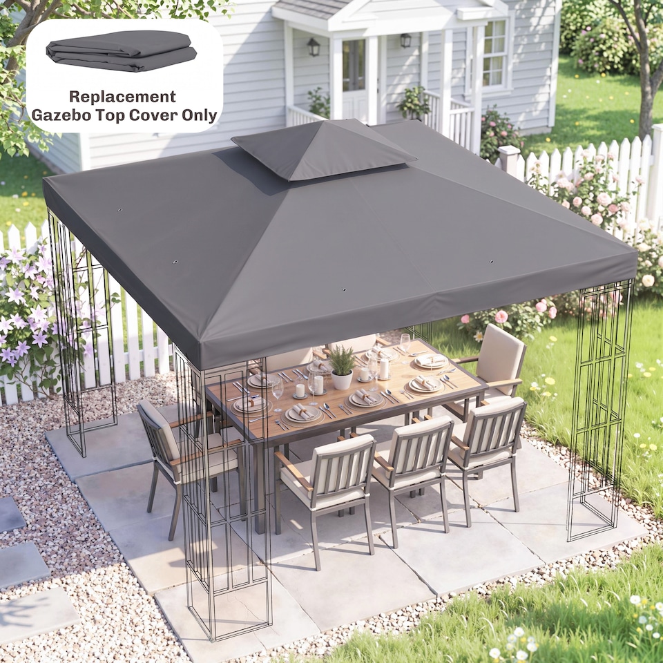 image 1 of Outsunny 3(m) 2 Tier Garden Gazebo Top Cover Replacement Canopy Roof Deep Grey | Grey