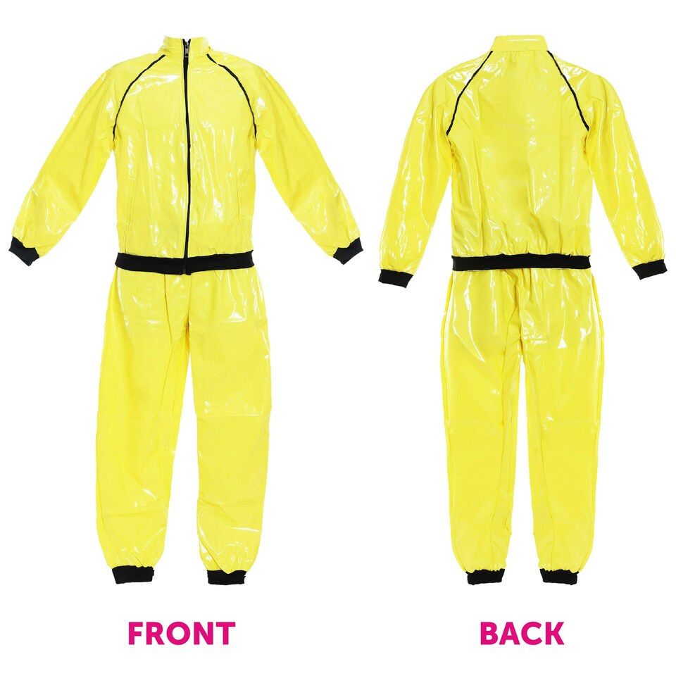 image 1 of Adult Yellow Rapper Ali Costume – 1980s Fancy Dress Outfit with Jacket, Beard & Gold Chain Yellow | XL