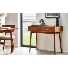Cherry Ash Writing Desk with 2 Drawers Brown
