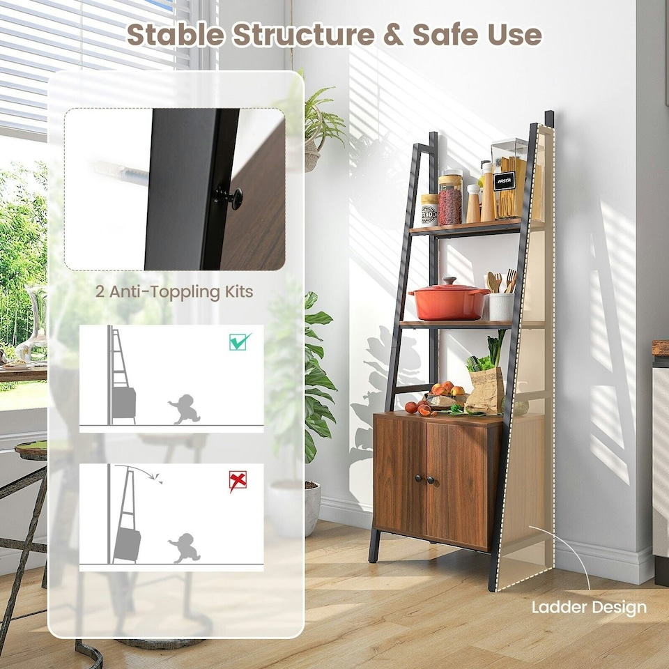 image 1 of COSTWAY 4-Tier Ladder Shelf Bookshelf Industrial Bookcase Brown