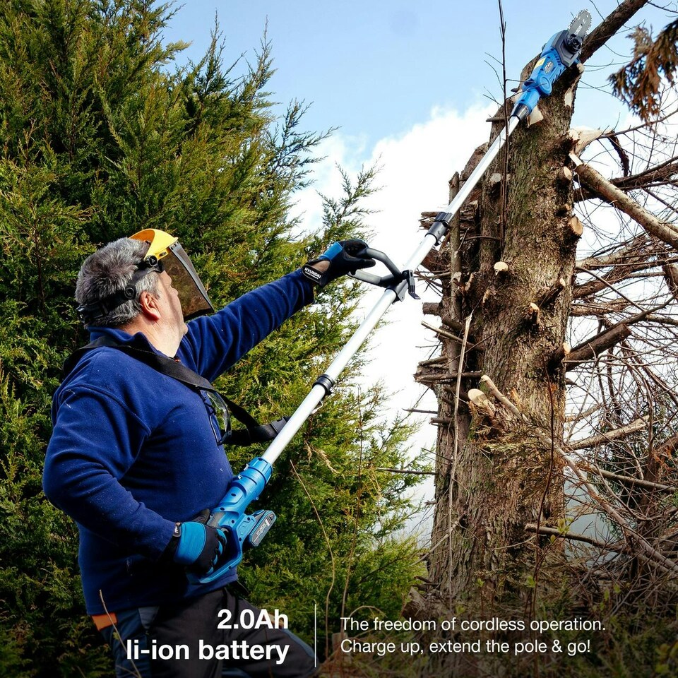 image 1 of Hyundai 20V Cordless Pole Saw, 2Ah Battery and Charger, Lightweight and Telescopic reach | HY20CPS