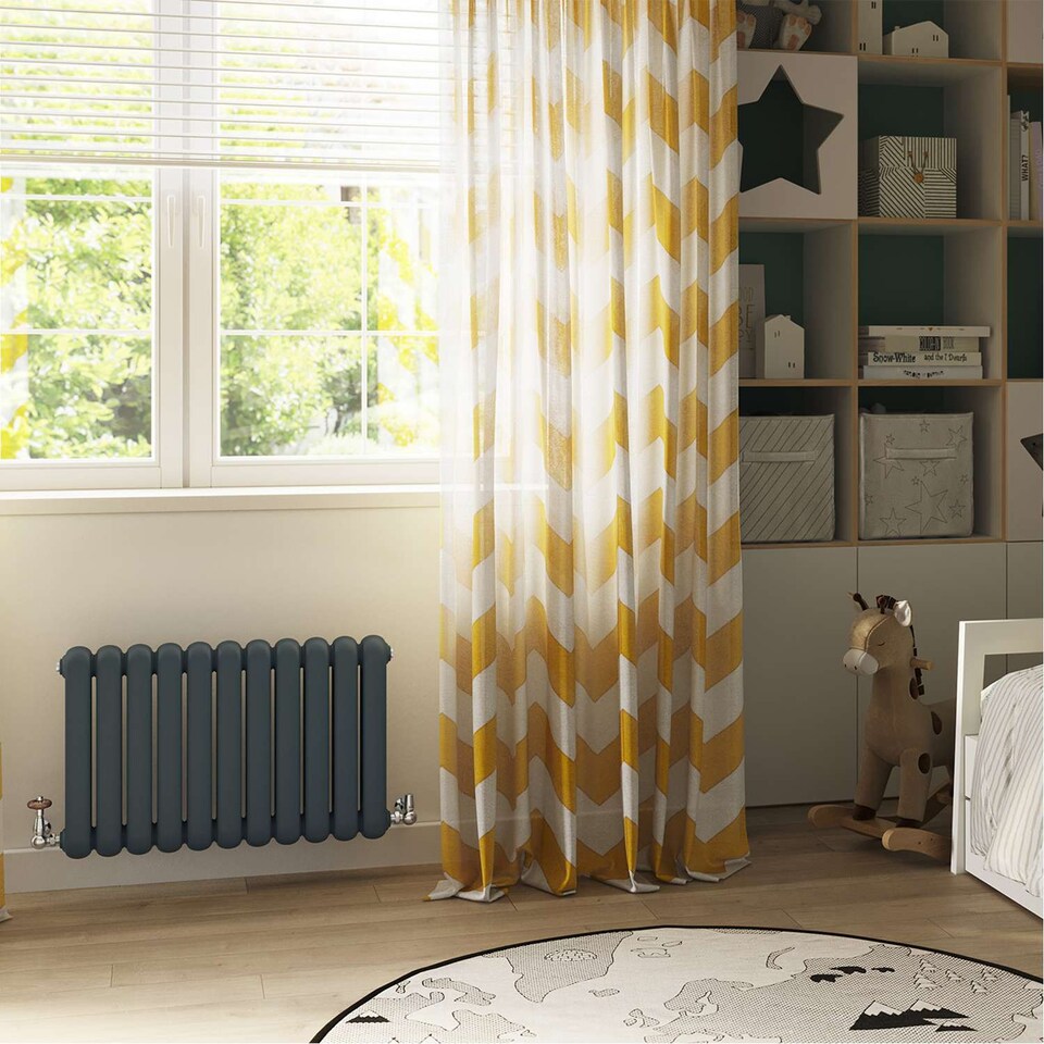 image 1 of Sherwood Double Column Round Top Bathroom Radiator - Anthracite Grey (H) 500mm x (W) 785mm