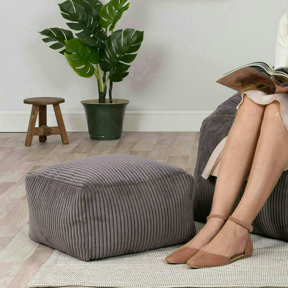 image 1 of icon Theo Beanbag Footstool Corduroy Charcoal Grey
