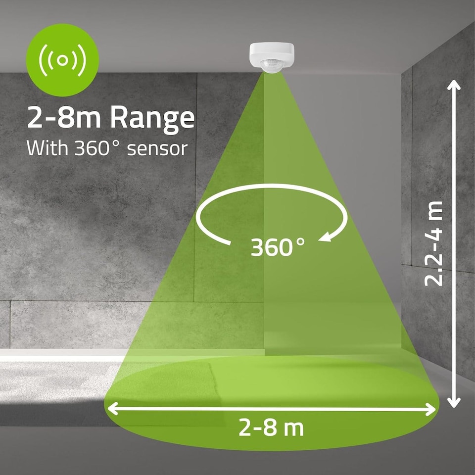 image 1 of Nedis PIR Occupancy Motion Sensor Detector Light Switch, Ceiling Mount, 360 Degree 6m Range, 3 Wire - White