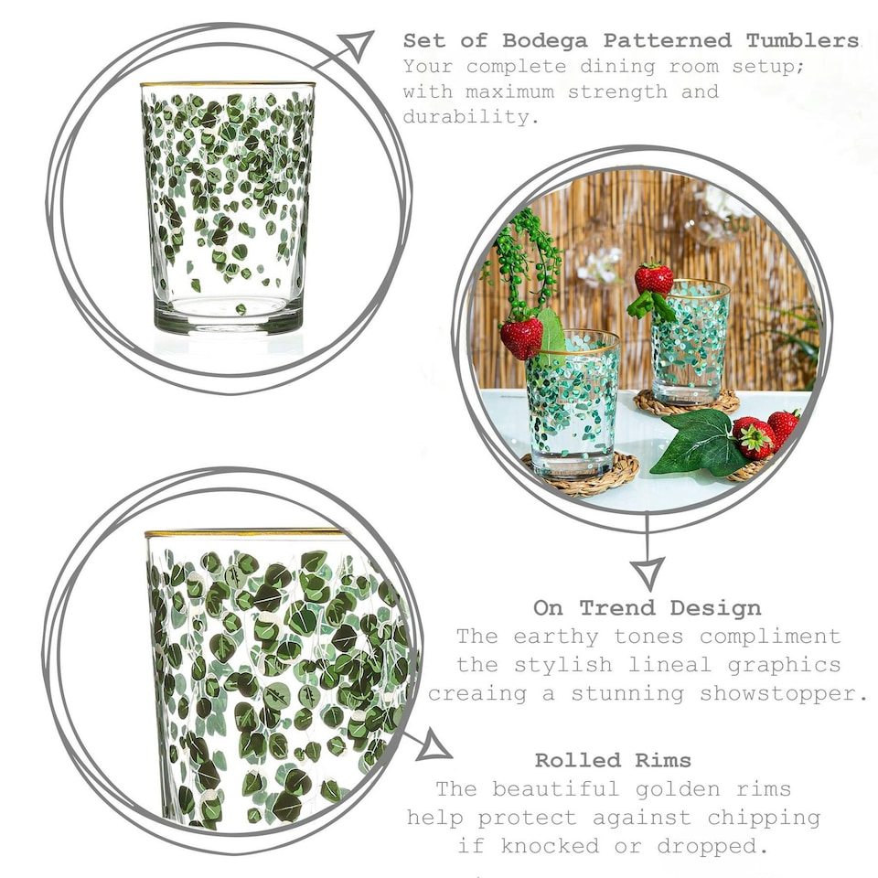 image 1 of LAV Bodega Decorated Highball Glasses - 520ml - Clear - Pack of 6 Green