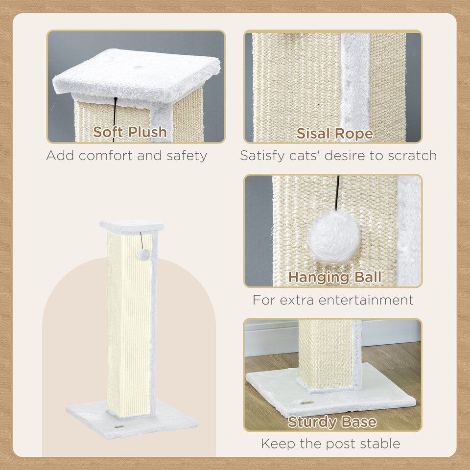 image 1 of PawHut Cat Scratching Post with Vertical Sisal Rope Ball Plush, 81cm