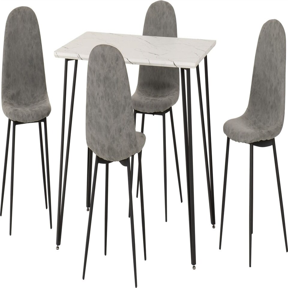 image 1 of Marlow Dining Set with Athens Chairs White | White Marble/Grey Faux Leather