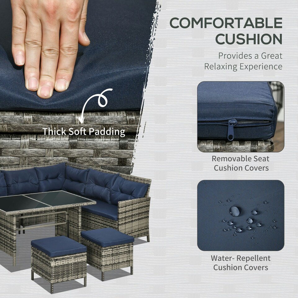 image 1 of Outsunny 6 PCs Patio wicker Sofa Set Rattan Chair Furniture, Dark Blue