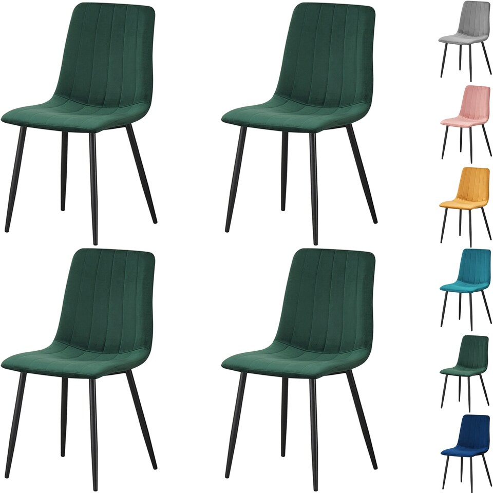 image 1 of Set of 4 Chairs  Milan Velvet Dining Chairs with Sturdy Metal Legs - Kitchen, Living Room & Reception Chairs with Backrest and Padded Seat | Green | One Size