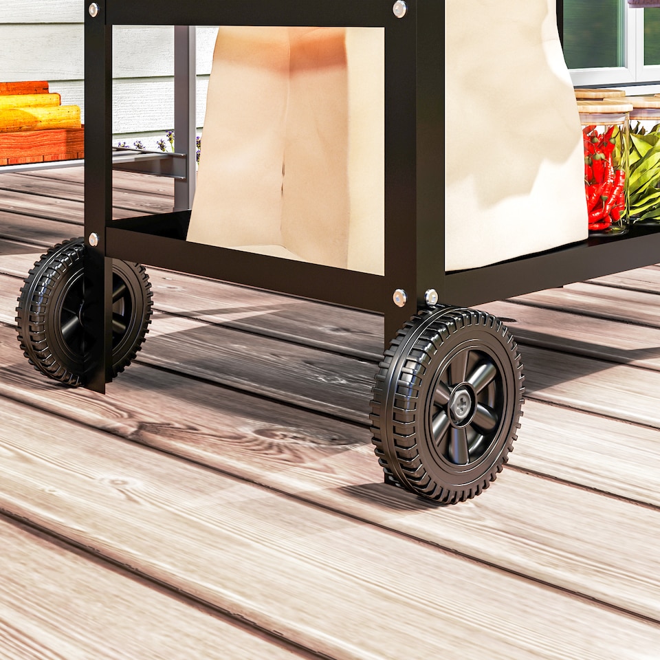 image 1 of Outsunny BBQ Trolley with Stainless Steel Top, Movable Barbecue Pizza Table