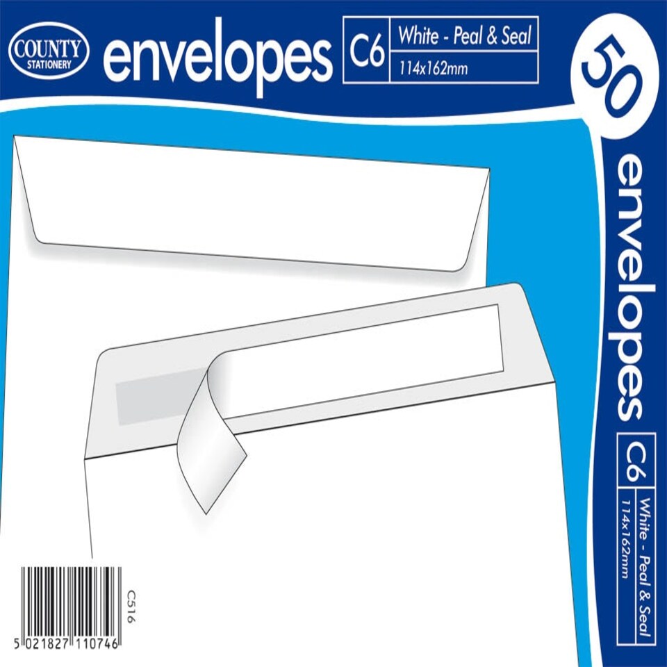 image 1 of County Peel & Seal 50 Pack C6 Envelopes White (70gsm)