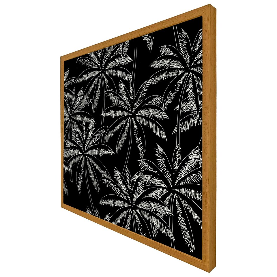 image 1 of White palm trees on black (Picture Frame) Grey | XS