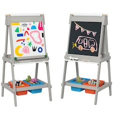AIYAPLAY Double-Sided Art Easel for Kids with Paper Roll, Storage Boxes Grey