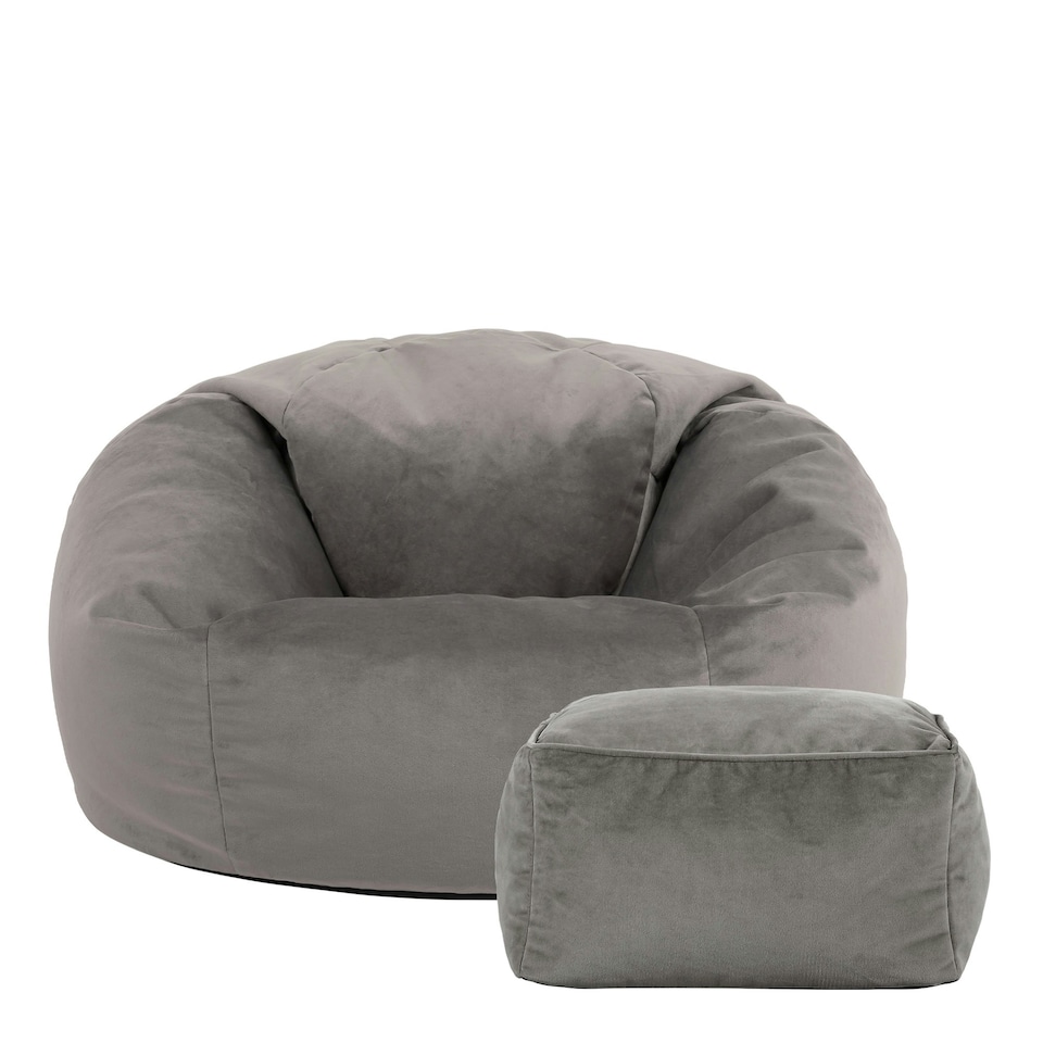 image 1 of icon Aurora Classic Velvet Bean Bag Chair & Pouffe Charcoal Grey Bean Bag Chair Grey