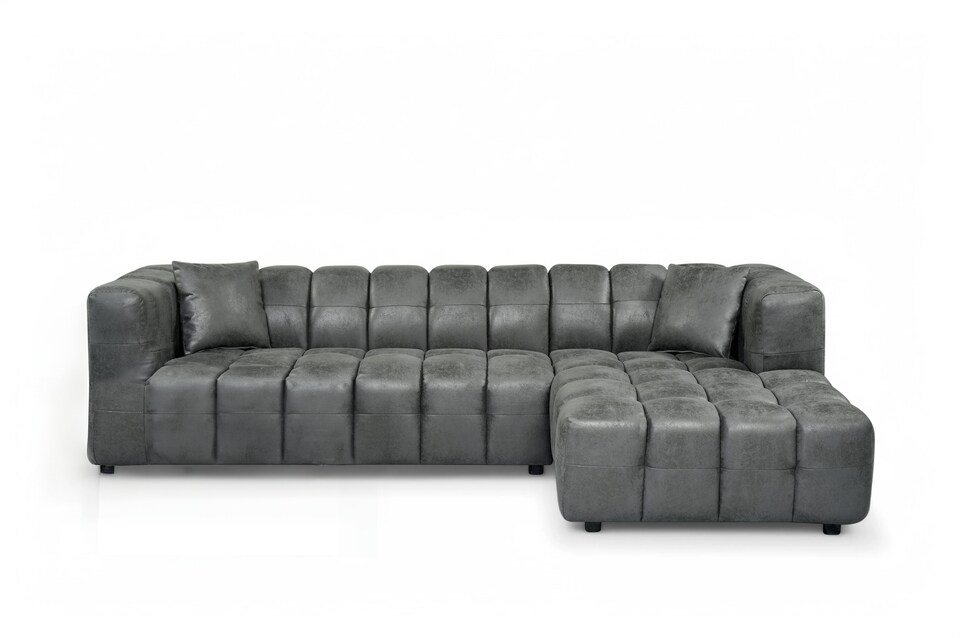 image 1 of Faux Leather Suede Grey Right Hand Facing Corner Sofa LUGANO