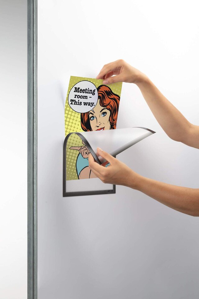 image 1 of Durable Magnetic Easy-Insertion Info Pocket Signage for Metal | 5 Pack | A4 Grey