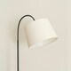 image 1 of ValueLights Crowther Dark Wood Side Table Shelved Tripod Floor Lamp with Fabric Shade