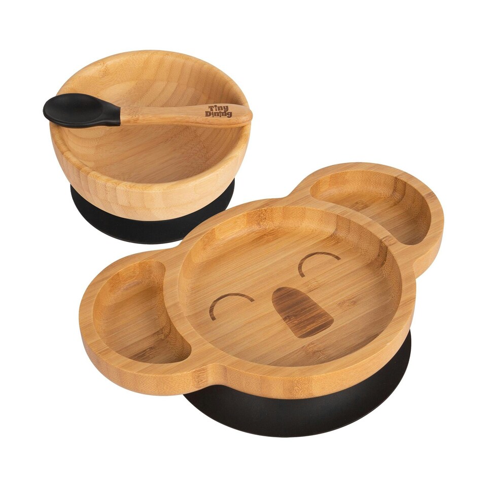 image 1 of Tiny Dining Children's Bamboo Suction Koala Dinner Set - Black