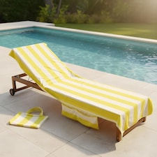 OHS Stripes Beach Towel with Bag Quick Dry Absorbent Travel Spa | Yellow | One size