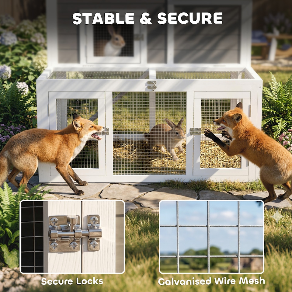 image 1 of PawHut Wooden Rabbit Hutch, Outdoor Bunny Cage with Waterproof Roof | Grey | Grey, Black, White | 97 x 75.5 x 90 cm