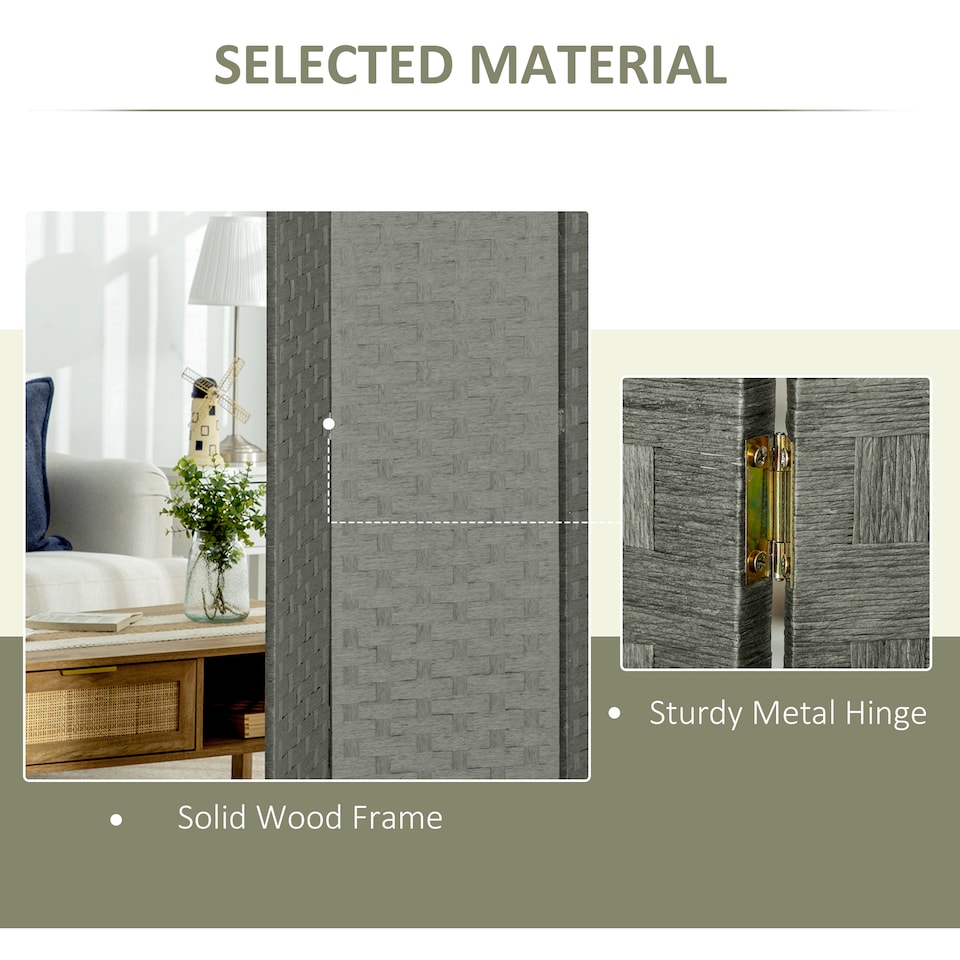 image 1 of HOMCOM 4 Panel Folding Room Dividers for Wall, Privacy Screen Panels, Grey | Grey
