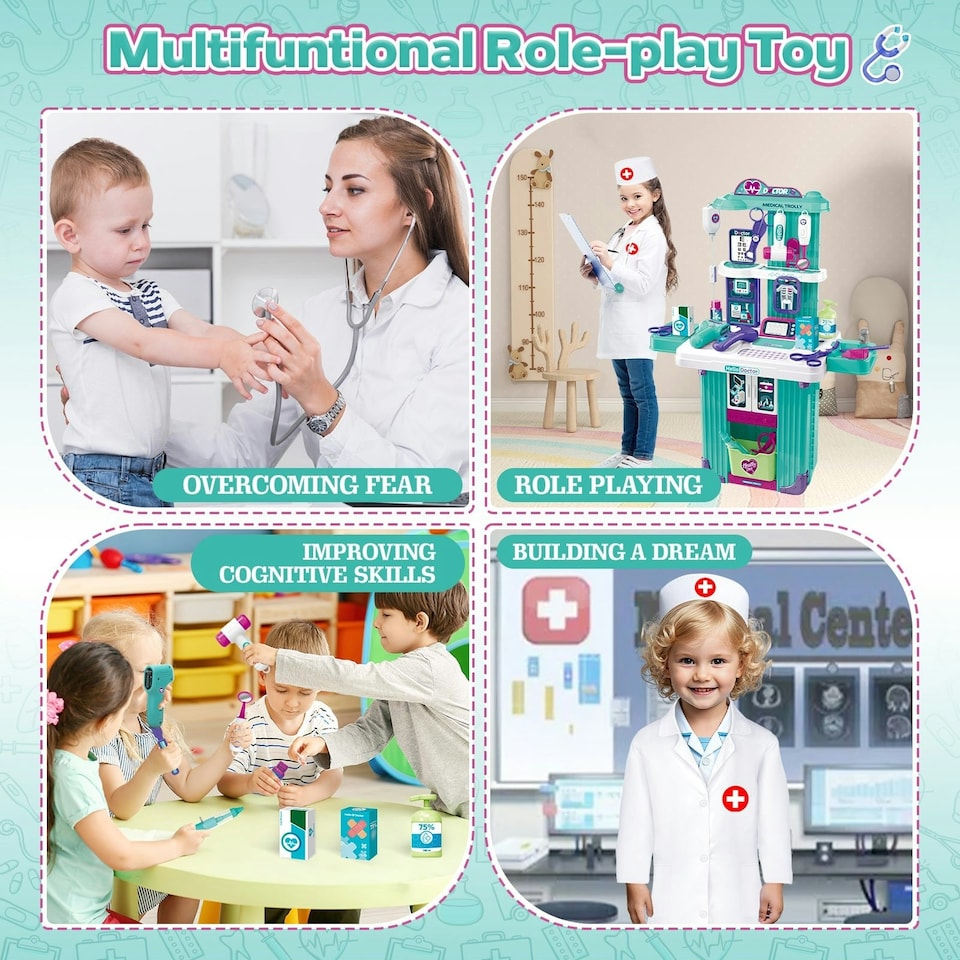 image 1 of Interactive Doctor Playset with Medical Trolley Cart Pretend Medical Tool Box Play Toy for Kids, Toddlers - Includes Doctor Tools & Accessories