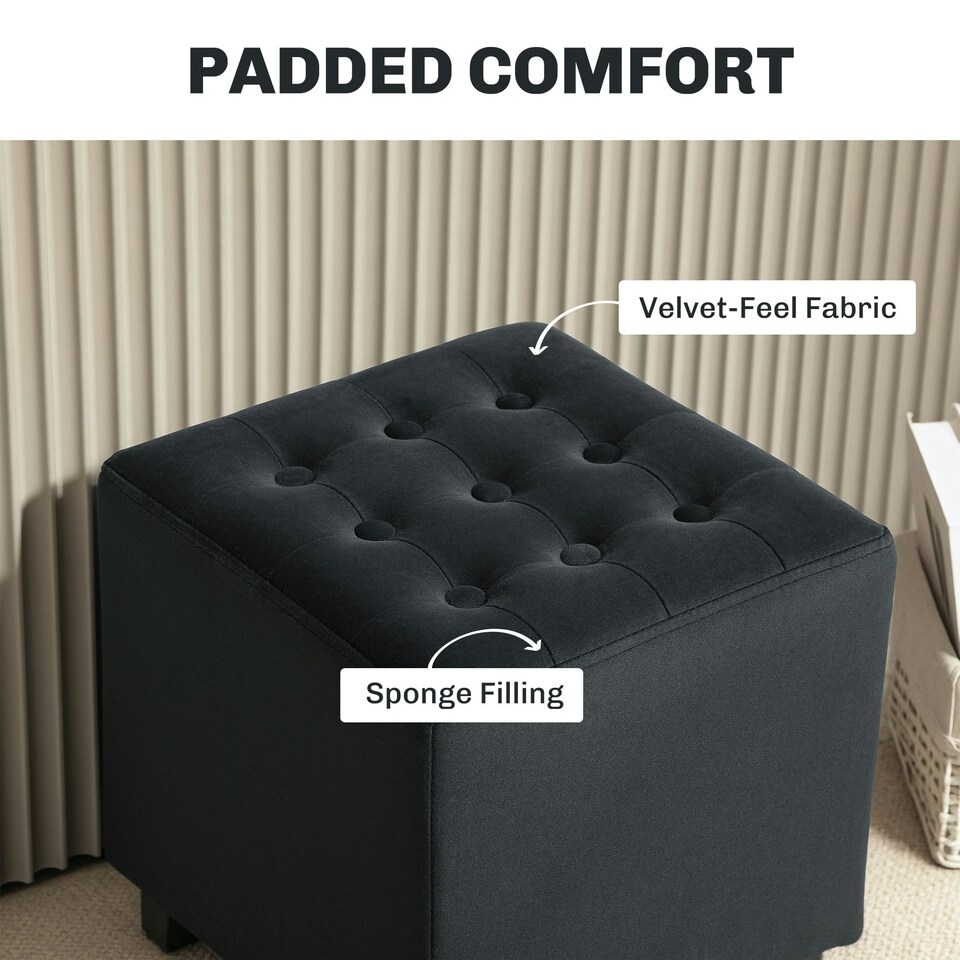image 1 of HOMCOM Square Footstool Small Ottoman with Wood Legs for Bedroom Grey | Dark Grey