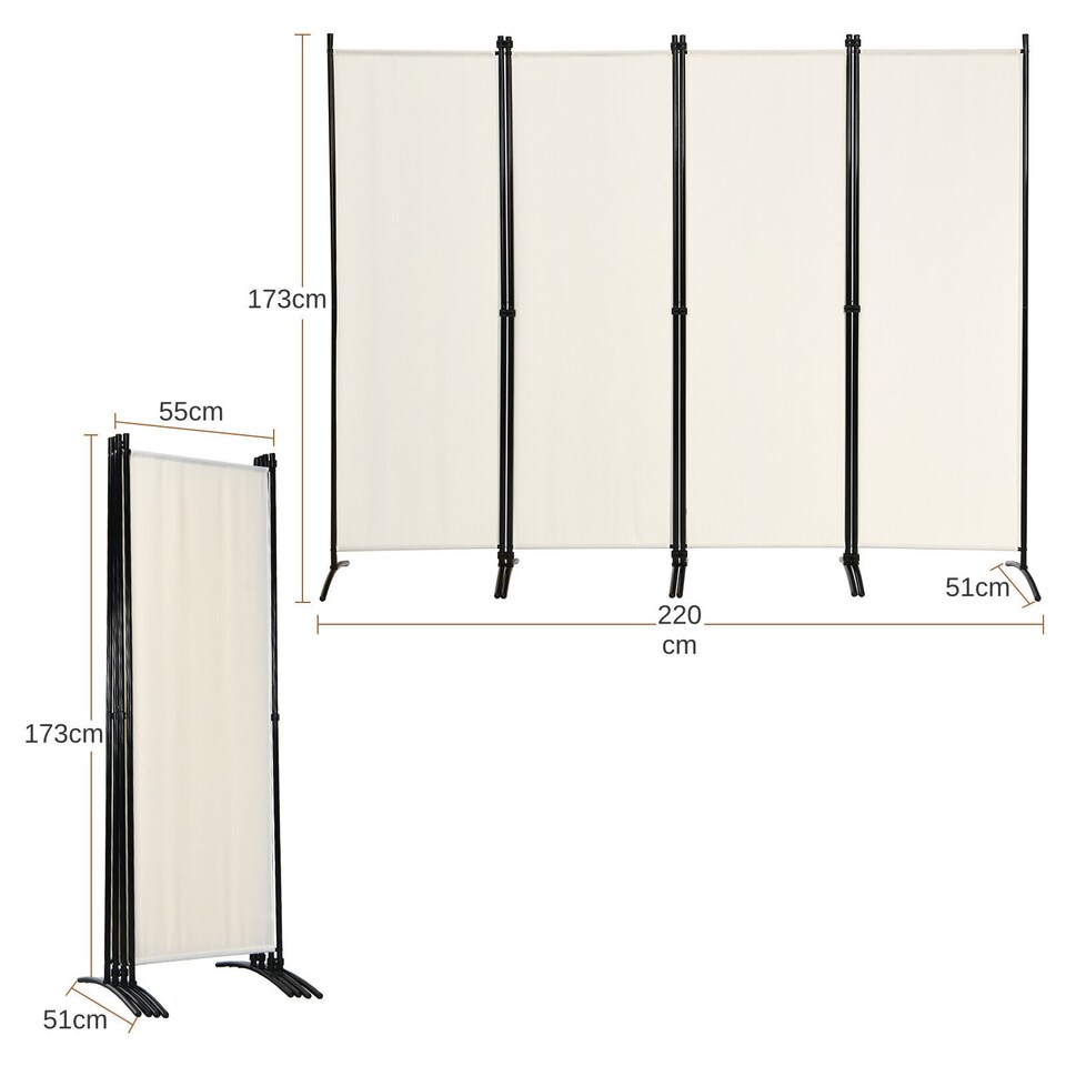 image 1 of COSTWAY 4 Panel 173cm Room Divider Folding Fabric Privacy Screen Wall Divider Indoor