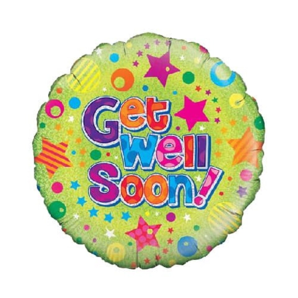 Get Well Soon Holographic Round Foil Helium Balloon 46cm / 18 in