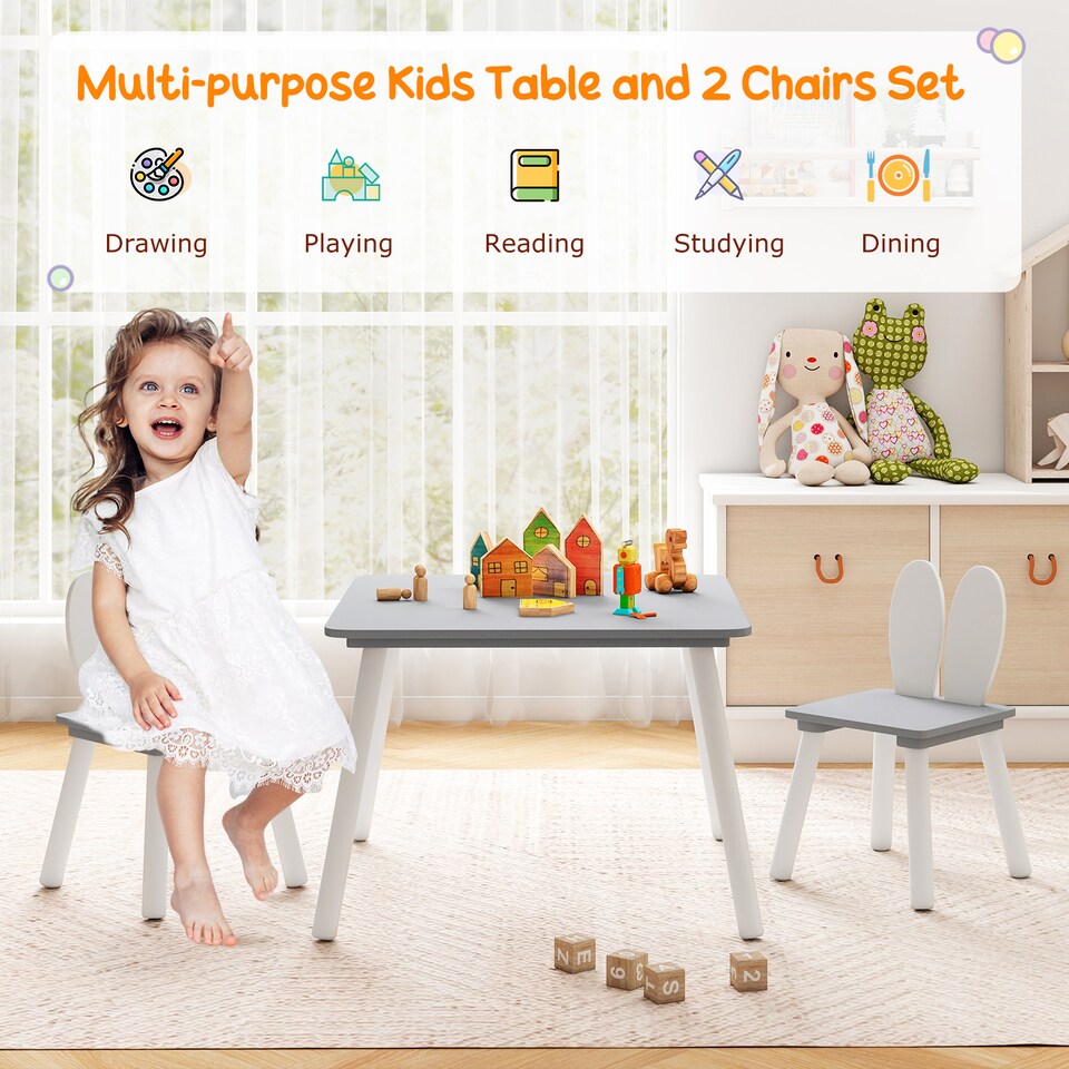 image 1 of COSTWAY Kids Table and Chairs Set Multi purpose Children  Furniture Set Grey
